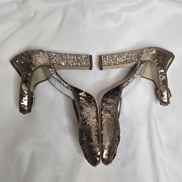 J CREW Collection gold sequin sparkle‎ mary jane block heel shoes 8 - Picture 6 of 10